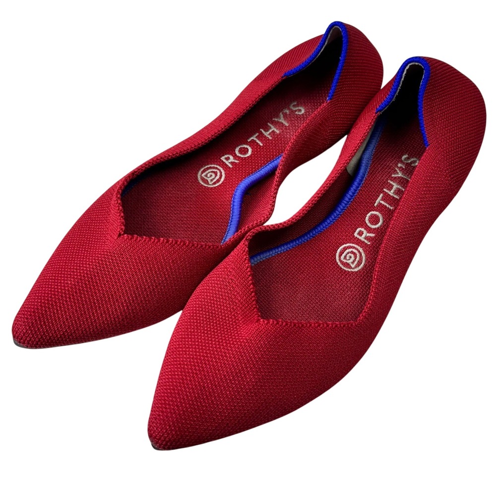 Rothy's Red Pointed Flats with Blue Trim